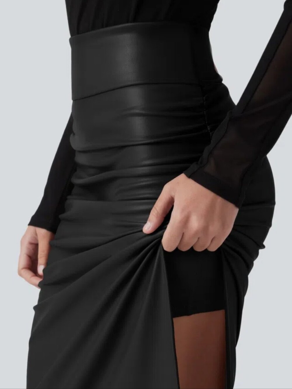 Halara Black High Waisted Tummy Control Ruched Curve Hem Skirt - Picture 2 of 13